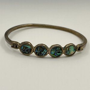 Real Silver Abalone inlay hinge style bracelet (Mexico)